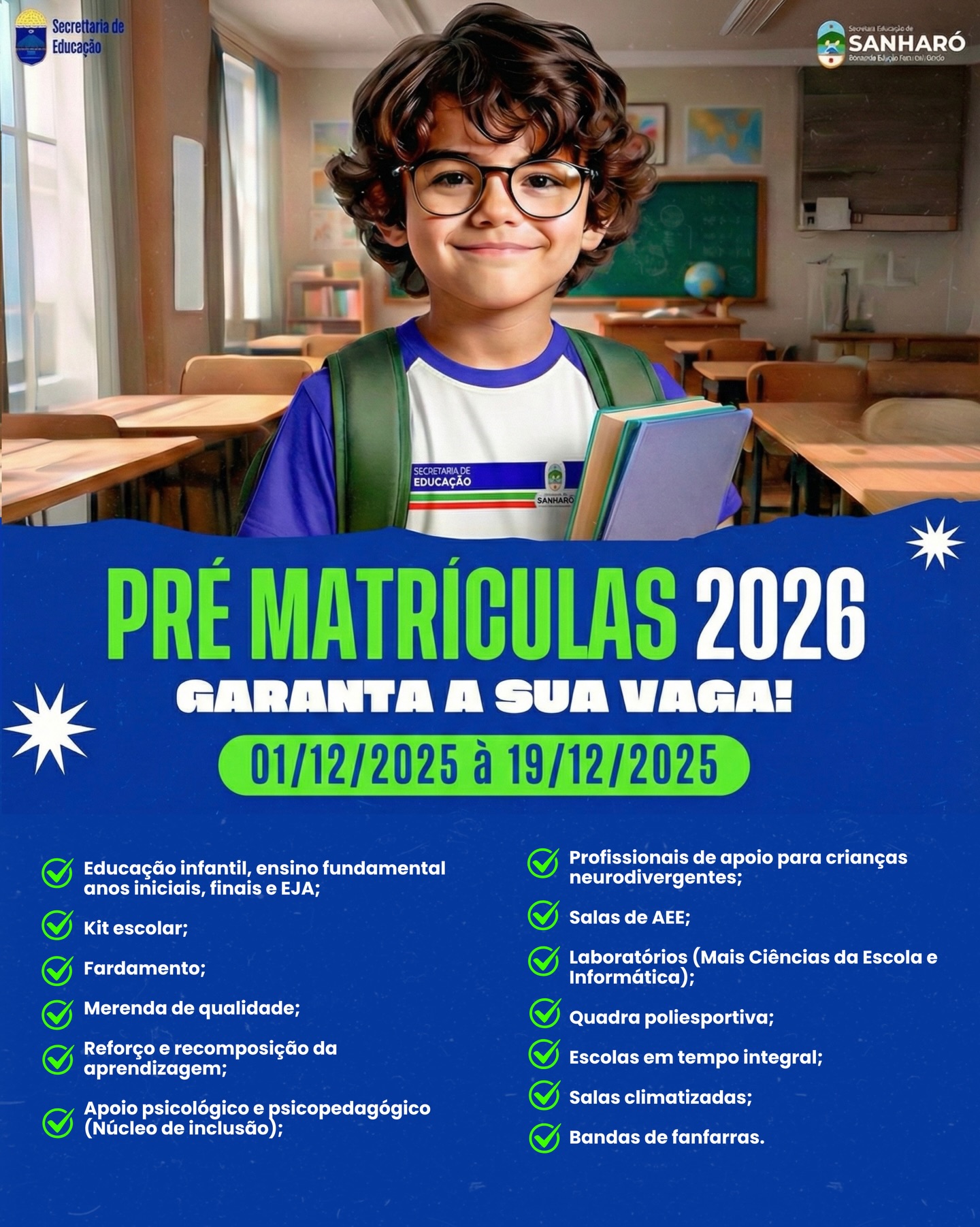 PRÉ-MATRÍCULAS ESCOLARES 2026 – Prefeitura Municipal de Sanharó